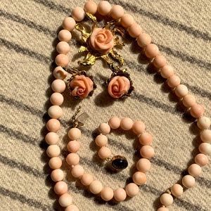 925 silver, gold plated, complete set with coral